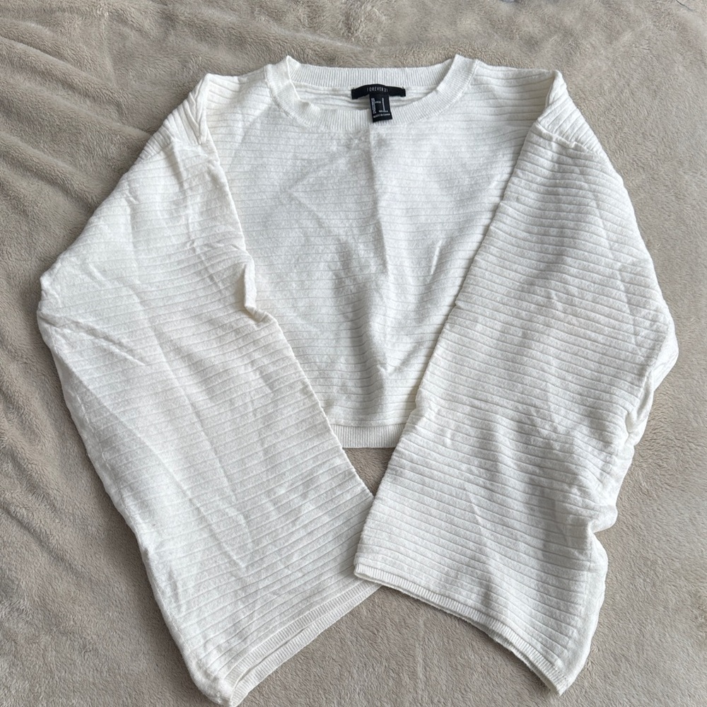 Forever 21 Cream Ribbed Crew Neck Sweater